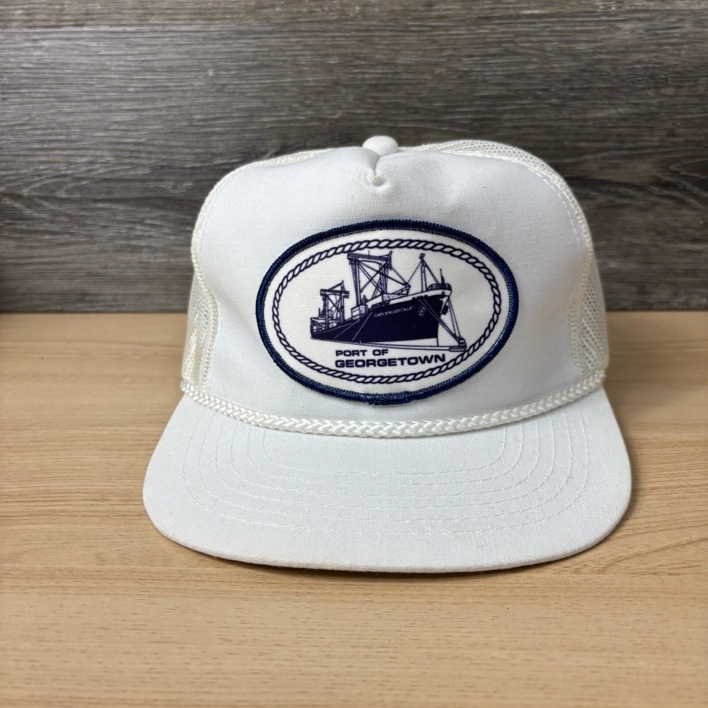 Vintage Port Of‎ Georgetown Hat Cap Snap Back White Trucker Adjustable